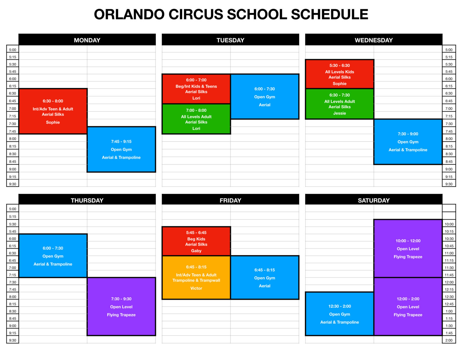 Schedule – Fall 2021 | Orlando Circus School